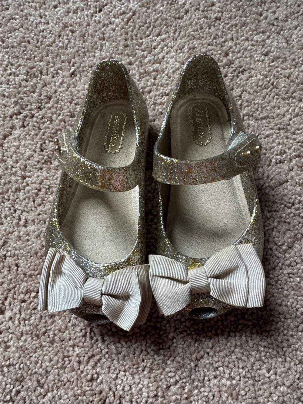 Mini Melissa Glitter Mary Jane Shoes with Cream Bow